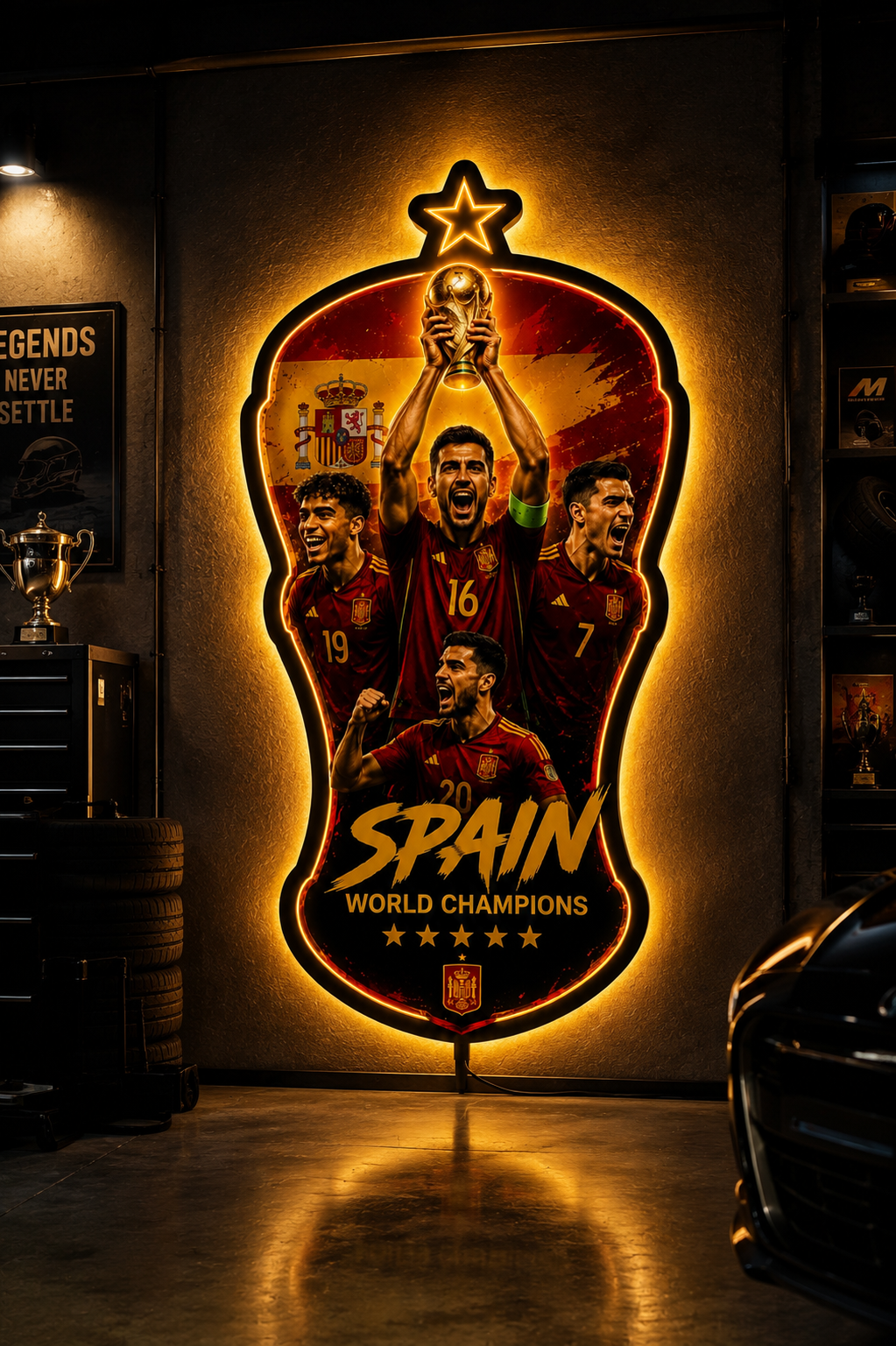 Insegna LED Spagna Campioni del Mondo – World Champions | Edizione Esclusiva NEOLVRA